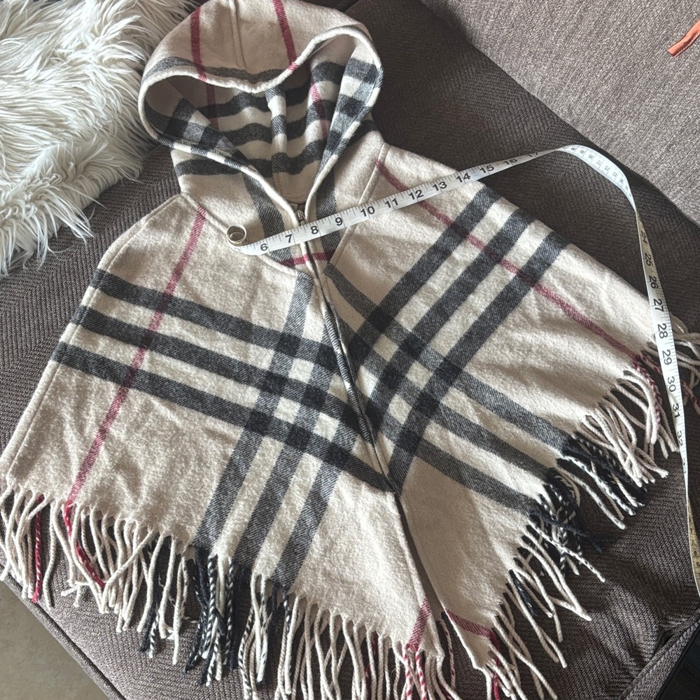 Burberry kids Plaid Hooded Poncho with Fringe one sz